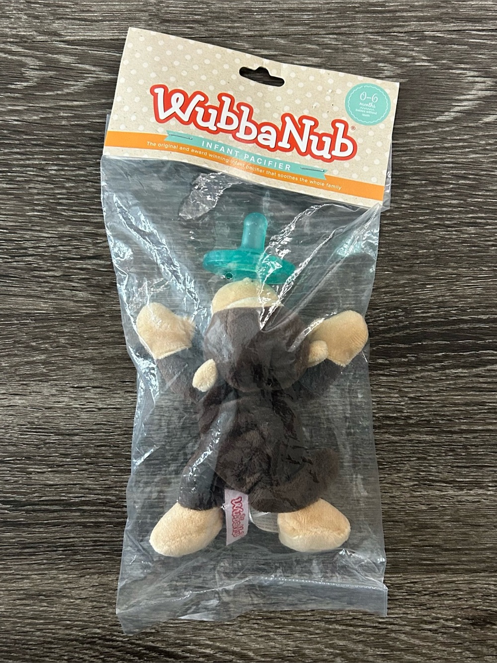 WubbaNub Infant Pacifier Monkey Plush Brown 0-6 Months Baby Newborn Soother NEW